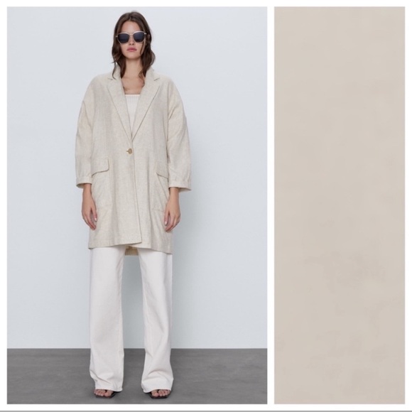 Zara Tan Cream Linen Rustic Oversized Long Blazer Jacket - Picture 1 of 10